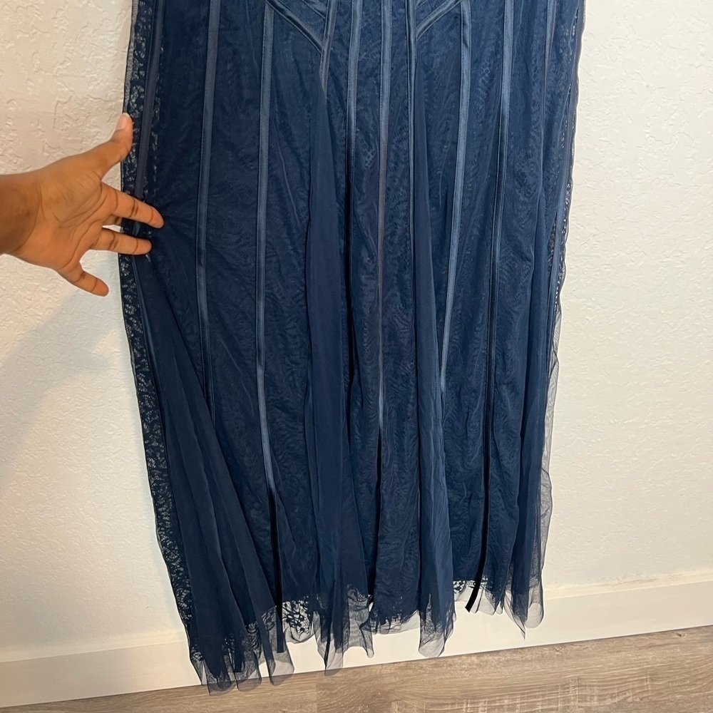 JS Collections Navy Blue Mesh Overlay Formal Gown - Picture 6 of 9